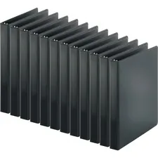 Business Source BSN 09976CT — Business Source Basic Round-ring Binder - 1 Binder Capacity - Letter - 8 1/2 x 11 Sheet Size - 3 x Round Ring Fastener(s) - Inside Front & Back Pocket(s) - Chipboard, Polypropylene - Black - Sturdy, Exposed Rivet, Double-trigger Metal Booster - 12 / Carton
