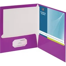 Business Source BSN 44429 — Business Source Letter Pocket Folder - 8 1/2 x 11 - 100 Sheet Capacity - 2 Internal Pocket(s) - Card Paper - Purple - 25 / Box