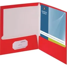 Business Source BSN 44426 — Business Source Letter Pocket Folder - 8 1/2 x 11 - 100 Sheet Capacity - 2 Internal Pocket(s) - Card Paper - Red - 25 / Box
