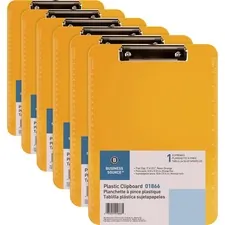 Business Source BSN 01866BD — Business Source Flat Clip Plastic Clipboard - 9 x 12 - Low-profile - Plastic - Neon Orange - 6 / Bundle