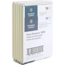 Business Source BSN 26741PK — Business Source Wirebound Steno Notebook - 70 Sheets - Wire Bound - 15 lb Basis Weight - 6 x 9 - Green Paper - 12 / Pack