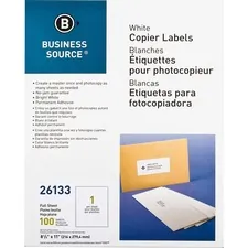 Business Source BSN 26133 — Business Source 8-1/2x11 Copier Labels - 8 1/2 x 11 Length - Rectangle - White - 1 / Sheet - 100 / Pack