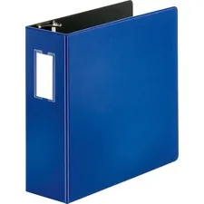 Business Source BSN 33119 — Business Source Slanted D-ring Binders - 4 Binder Capacity - 3 x D-Ring Fastener(s) - 2 Internal Pocket(s) - Chipboard, Polypropylene - Blue - PVC-free, Non-stick, Label Holder, Gap-free Ring, Non-glare, Heavy Duty, Open and Closed Triggers, Durable - 1 Each