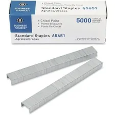 Business Source BSN 65651 — Business Source Chisel Point Standard Staples - 210 Per Strip - Standard - 1/4 Leg - 1/2 Crown - Holds 30 Sheet(s) - for Paper - Chisel Point - Silver - Galvanized Iron5 / Pack