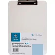 Business Source BSN 01869 — Business Source Transparent Plastic Clipboard - 8 1/2 x 11 - Low-profile - Plastic - Clear - 1 Each