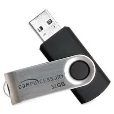Compucessory CCS 91007 — Compucessory Memory Stick-compliant Flash Drive - 32 GB - USB 2.0 - 12 MB/s Read Speed - 480 MB/s Write Speed - Silver - 1 Year Warranty - 1 Each