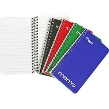 ACCO Brands MEA 45534 — Mead Wirebound Memo Notebook - 60 Sheets - Wire Bound - 15 lb Basis Weight - 3 x 5 - White Paper - Black Binder - Assorted Cover - Cardboard, Nylon Cover - Stiff-back - 1 Each