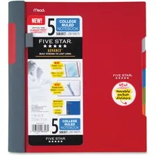 ACCO Brands MEA 06326 — Mead College Ruled Subject Notebooks - 200 Pages - Spiral - 11 x 10.2 - Assorted Cover - Plastic Cover - Tab, Divider, Durable, Subject, Snag Resistant, Expandable Pocket, Pen Loop - 1 Each