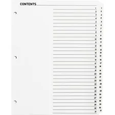 Business Source BSN 05859 — Business Source Table of Content Quick Index Dividers - Printed Tab(s) - Digit - 1-31 - 31 Tab(s)/Set - 8.5 Divider Width x 11 Divider Length - 3 Hole Punched - White Divider - White Mylar Tab(s) - 31 / Set