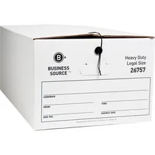 Business Source BSN 26757 — Business Source Heavy Duty Legal Size Storage Box - External Dimensions: 15 Width x 24 Depth x 10Height - Media Size Supported: Legal - String/Button Tie Closure - Medium Duty - Stackable - White - For File - Recycled - 12 / Carton