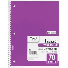 ACCO Brands MEA 05510 — Mead Spiral Bound Wide Ruled Notebooks - 70 Sheets - Spiral - Wide Ruled - 8 x 10 1/2 - White Paper - Assorted Cover - 1 Each