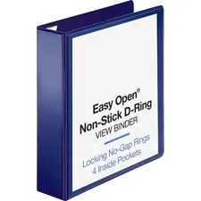 Business Source BSN 26975 — Business Source Easy Open Nonstick D-Ring View Binder - 2 Binder Capacity - Letter - 8 1/2 x 11 Sheet Size - D-Ring Fastener(s) - 4 Pocket(s) - Polypropylene - Navy - Non-stick - 1 Each