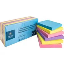 Business Source BSN 36615 — Business Source 3x3 Extreme Colors Adhesive Notes - 100 - 3 x 3 - Square - Assorted - Repositionable, Solvent-free Adhesive - 12 / Pack