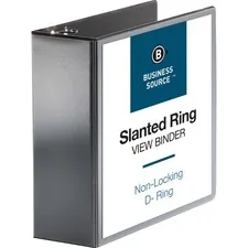 Business Source BSN 28450 — Business Source Basic D-Ring View Binders - 4 Binder Capacity - Letter - 8 1/2 x 11 Sheet Size - D-Ring Fastener(s) - Polypropylene - Black - Clear Overlay - 1 Each