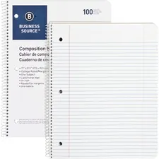 Business Source BSN 10968 — Business Source Wirebound College Ruled Notebooks - Letter - 100 Sheets - Wire Bound - 16 lb Basis Weight - 8 1/2 x 11 - White Paper - Stiff-back - 1 Each