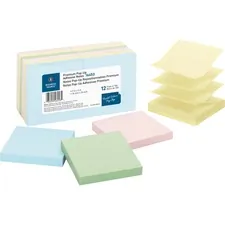 Business Source BSN 16453 — Business Source Reposition Pop-up Adhesive Notes - 3 x 3 - Square - Assorted Pastel - Removable, Repositionable, Solvent-free Adhesive - 12 / Pack