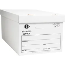 Business Source BSN 26752 — Business Source Lift-off Lid Light Duty Storage Box - External Dimensions: 12 Width x 24 Depth x 10Height - Media Size Supported: Letter - Lift-off Closure - Light Duty - Stackable - Cardboard - White - For File - Recycled - 12 / Carton