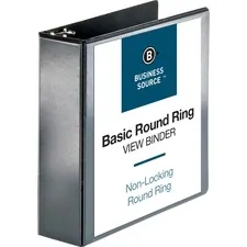Business Source BSN 09958 — Business Source Round-ring View Binder - 3 Binder Capacity - Letter - 8 1/2 x 11 Sheet Size - 625 Sheet Capacity - Round Ring Fastener(s) - 2 Internal Pocket(s) - Polypropylene - Black - Wrinkle-free, Gap-free Ring, Clear Overlay, Non Locking Mechanism - 1 Each