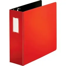 Business Source BSN 33120 — Business Source Slanted D-ring Binders - 4 Binder Capacity - 3 x D-Ring Fastener(s) - 2 Internal Pocket(s) - Chipboard, Polypropylene - Red - PVC-free, Non-stick, Label Holder, Gap-free Ring, Non-glare, Heavy Duty, Open and Closed Triggers, Durable - 1 Each