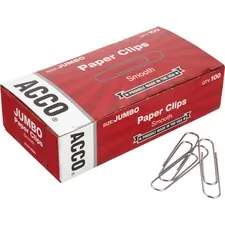 ACCO Brands ACC 72580 — Acco Economy Jumbo Smooth Paper Clips - Jumbo - No. 1 - 20 Sheet Capacity - Galvanized, Corrosion Resistant - Silver - Metal, Zinc Plated