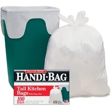 AEP Industries WBI HAB6FK100CT — Webster Handi-Bag Flap Tie Tall Kitchen Bags - 10 gal - 23.50 Width x 29 Length x 0.60 mil (15 Micron) Thickness - White - Hexene Resin - 600/Carton - 100 Per Box - Home, Office, Kitchen