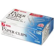 ACCO Brands ACC 72360 — Acco Premium Paper Clips - No. 1 - 10 Sheet Capacity - Galvanized, Corrosion Resistant - Silver - Metal, Zinc Plated