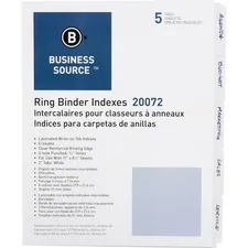 Business Source BSN 20072 — Business Source 3-Ring 5-Tab Erasable Tab Indexes - 5 Write-on Tab(s)2 Tab Width - 8.5 Divider Width x 11 Divider Length - Letter - 3 Hole Punched - White Divider - Mylar Tab(s) - 5 / Set