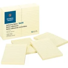 Business Source BSN 36618 — Business Source Ruled Adhesive Notes - 4 x 6 - Rectangle - Ruled - Yellow - Solvent-free Adhesive, Self-adhesive - 12 / Pack