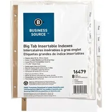 Business Source BSN 16479 — Business Source Tear-resistant Clear Tab Index Dividers - 8 Tab(s) - 8.5 Divider Width x 11 Divider Length - Letter - White Divider - Clear Tab(s) - 8 / Set