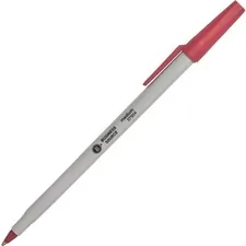 Business Source BSN 37504 — Business Source Medium Point Ballpoint Stick Pens - Medium Pen Point - Red - Light Gray Barrel - Stainless Steel Tip - 12 / Dozen
