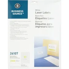 Business Source BSN 26107 — Business Source Address Laser Labels - 1/2 x 1 3/4 Length - Permanent Adhesive - Rectangle - Laser - White - 80 / Sheet - 25 Total Sheets - 2000 / Pack