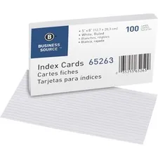 Business Source BSN 65263 — Business Source Ruled White Index Cards - 8 Width x 5 Length - 100 / Pack