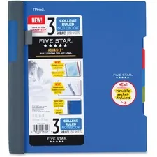 ACCO Brands MEA 06324 — Mead College Ruled Subject Notebooks - 150 Pages - Spiral - 11 x 10.1 - Assorted Cover - Plastic Cover - Tab, Divider, Durable, Subject, Snag Resistant, Expandable Pocket, Pen Loop - 1 Each
