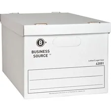 Business Source BSN 42051 — Business Source Economy Storage Box with Lid - External Dimensions: 12 Width x 15 Depth x 10Height - 350 lb - Media Size Supported: Legal, Letter - Light Duty - Stackable - White - For File - Recycled - 12 / Carton