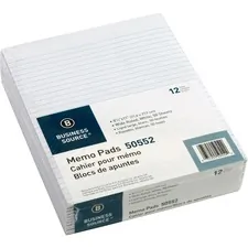 Business Source BSN 50552 — Business Source Glued Top Ruled Memo Pads - Letter - 50 Sheets - Glue - Wide Ruled - 16 lb Basis Weight - 8 1/2 x 11 - White Paper - 12 / Dozen