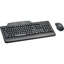 ACCO Brands KMW 72408 — Kensington Pro Fit Media Wireless Desktop Set - USB Wireless RF 2.40 GHz Keyboard - English, French - Black - USB Wireless RF Mouse - Optical - Scroll Wheel - Black - Right-handed Only - 1 Pack