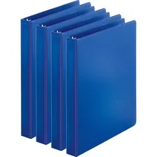 Business Source BSN 09975BD — Business Source Basic Round Ring Binder - 1 Binder Capacity - Letter - 8 1/2 x 11 Sheet Size - 225 Sheet Capacity - 3 x Round Ring Fastener(s) - Inside Front & Back Pocket(s) - Chipboard, Polypropylene - Dark Blue - Sturdy, Exposed Rivet - 4 / Bundle