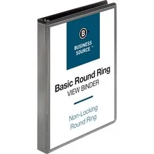 Business Source BSN 09952 — Business Source Round-ring View Binder - 1 Binder Capacity - Letter - 8 1/2 x 11 Sheet Size - 225 Sheet Capacity - Round Ring Fastener(s) - 2 Internal Pocket(s) - Polypropylene - Black - Wrinkle-free, Gap-free Ring, Clear Overlay, Non Locking Mechanism - 1 Each
