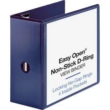 Business Source BSN 26978 — Business Source Navy D-ring Binder - 5 Binder Capacity - Letter - 8 1/2 x 11 Sheet Size - D-Ring Fastener(s) - 4 Pocket(s) - Polypropylene - Navy - Clear Overlay, Non-stick, Ink-transfer Resistant, Locking Ring - 1 Each