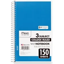 ACCO Brands MEA 06900 — Mead 3-Subject Wirebound College Rule Notebook - 150 Sheets - Spiral - College Ruled - 5 1/2 x 9 - Assorted Paper - Heavyweight Cover - Back Board - 1 Each