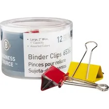 Business Source BSN 65363 — Business Source Colored Fold-back Binder Clips - Large - 2 Width - 1 Size Capacity - 12 / Pack - Assorted - Steel