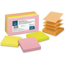 Business Source BSN 16452 — Business Source Reposition Pop-up Adhesive Notes - 3 x 3 - Square - Assorted Neon - Removable, Repositionable, Solvent-free Adhesive - 12 / Pack