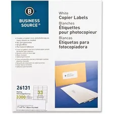 Business Source BSN 26131 — Business Source Bright White Copier Labels - 1 x 2 3/4 Length - Rectangle - White - 33 / Sheet - 3300 / Pack