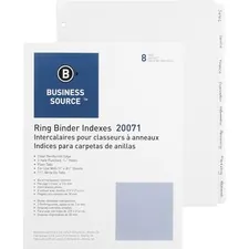 Business Source BSN 20071 — Business Source 3-Ring Plain Tab Indexes - 8 Write-on Tab(s)1.25 Tab Width - 8.5 Divider Width x 11 Divider Length - Letter - 3 Hole Punched - White Divider - 100 / Box