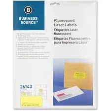 Business Source BSN 26143 — Business Source 2 Fluorescent Color Laser Labels - 2 x 4 Length - Permanent Adhesive - Rectangle - Laser - Neon Yellow - 10 / Sheet - 250 / Pack