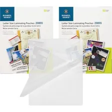 Business Source BSN 20855BD — Business Source Letter Size Laminating Pouches - Sheet Size Supported: Letter 8.50 Width x 11 Length - Laminating Pouch/Sheet Size: 9 Width x 11.50 Length - for Photo, Document, ID Badge, Recipe - Pre-trimmed - Clear - 100 / Bundle
