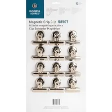 Business Source BSN 58507 — Business Source Magnetic Grip Clips Pack - No. 2 - 2.3 Width - for Paper - Magnetic, Heavy Duty - 12 / Box - Silver - Nickel Plated Steel