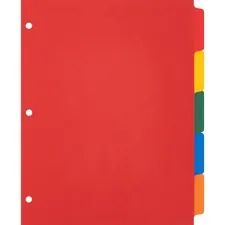 Business Source BSN 01809 — Business Source Plain Tab Color Polyethylene Index Dividers - Blank Tab(s) - 5 Tab(s)/Set - 8.5 Divider Width x 11 Divider Length - Letter - 3 Hole Punched - Red Polyethylene, Yellow, Green, Blue, Orange Divider - Red Polyethylene, Yellow, Green, Blue, Orange Tab(s) - 5 / Set