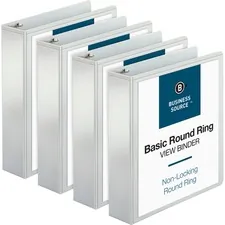 Business Source BSN 09957BD — Business Source Round-ring View Binder - 2 Binder Capacity - Letter - 8 1/2 x 11 Sheet Size - 475 Sheet Capacity - Round Ring Fastener(s) - 2 Internal Pocket(s) - Polypropylene - White - Sturdy, Non-glare, Exposed Rivet, Durable - 4 / Bundle