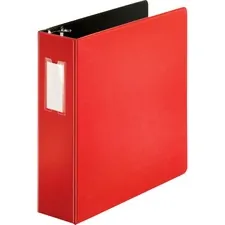 Business Source BSN 33116 — Business Source Slanted D-ring Binders - 3 Binder Capacity - 3 x D-Ring Fastener(s) - 2 Internal Pocket(s) - Chipboard, Polypropylene - Red - PVC-free, Non-stick, Spine Label, Gap-free Ring, Non-glare, Heavy Duty, Open and Closed Triggers - 1 Each